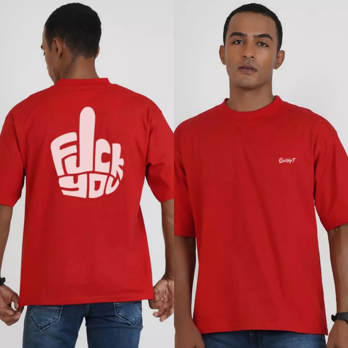 Streetwear Brand Red - Koszulka Don't Care Red Spoof Humor